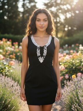 Black Lace-Trim Mini Dress